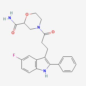 molecular formula C22H22FN3O3 B7542681 4-[3-(5-fluoro-2-phenyl-1H-indol-3-yl)propanoyl]morpholine-2-carboxamide 