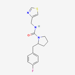 molecular formula C16H18FN3OS B7542689 2-[(4-fluorophenyl)methyl]-N-(1,3-thiazol-4-ylmethyl)pyrrolidine-1-carboxamide 