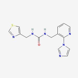 molecular formula C14H14N6OS B7542694 1-[(2-Imidazol-1-ylpyridin-3-yl)methyl]-3-(1,3-thiazol-4-ylmethyl)urea 