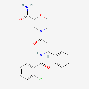 molecular formula C21H22ClN3O4 B7542708 4-[3-[(2-Chlorobenzoyl)amino]-3-phenylpropanoyl]morpholine-2-carboxamide 
