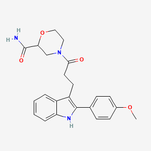 4-[3-[2-(4-methoxyphenyl)-1H-indol-3-yl]propanoyl]morpholine-2-carboxamide