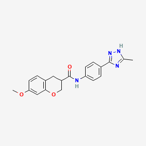 molecular formula C20H20N4O3 B7542771 7-methoxy-N-[4-(5-methyl-1H-1,2,4-triazol-3-yl)phenyl]-3,4-dihydro-2H-chromene-3-carboxamide 
