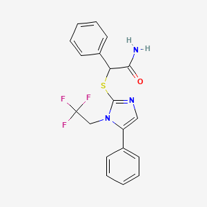 molecular formula C19H16F3N3OS B7542897 2-Phenyl-2-[5-phenyl-1-(2,2,2-trifluoroethyl)imidazol-2-yl]sulfanylacetamide 