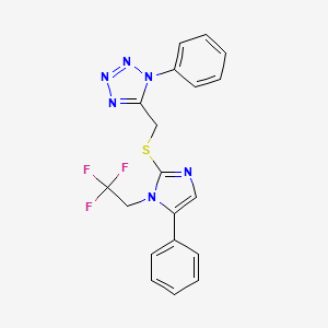 molecular formula C19H15F3N6S B7542911 1-Phenyl-5-[[5-phenyl-1-(2,2,2-trifluoroethyl)imidazol-2-yl]sulfanylmethyl]tetrazole 