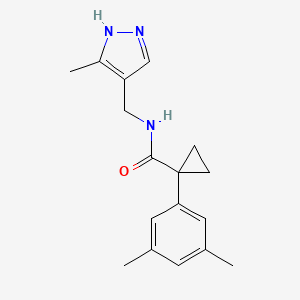 molecular formula C17H21N3O B7542921 1-(3,5-dimethylphenyl)-N-[(5-methyl-1H-pyrazol-4-yl)methyl]cyclopropane-1-carboxamide 