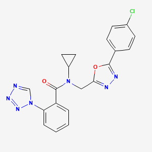 molecular formula C20H16ClN7O2 B7542951 N-[[5-(4-chlorophenyl)-1,3,4-oxadiazol-2-yl]methyl]-N-cyclopropyl-2-(tetrazol-1-yl)benzamide 