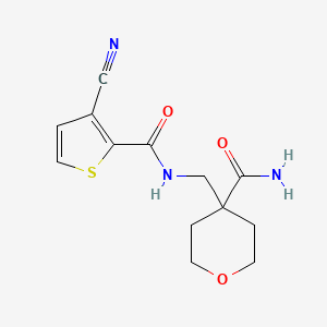 molecular formula C13H15N3O3S B7543011 4-[[(3-Cyanothiophene-2-carbonyl)amino]methyl]oxane-4-carboxamide 