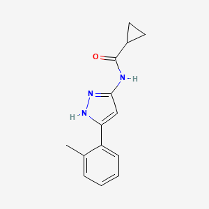 molecular formula C14H15N3O B7543035 N-[5-(2-methylphenyl)-1H-pyrazol-3-yl]cyclopropanecarboxamide 