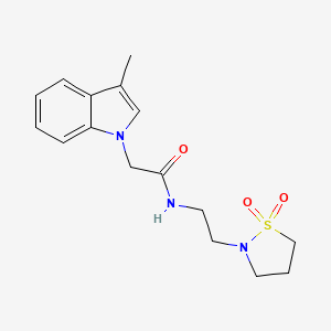 molecular formula C16H21N3O3S B7543085 N-[2-(1,1-dioxo-1,2-thiazolidin-2-yl)ethyl]-2-(3-methylindol-1-yl)acetamide 
