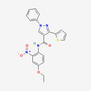 molecular formula C22H18N4O4S B7543111 N-(4-ethoxy-2-nitrophenyl)-1-phenyl-3-thiophen-2-ylpyrazole-4-carboxamide 