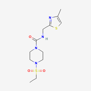 molecular formula C12H20N4O3S2 B7543147 4-ethylsulfonyl-N-[(4-methyl-1,3-thiazol-2-yl)methyl]piperazine-1-carboxamide 