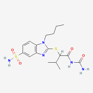 molecular formula C17H25N5O4S2 B7543185 2-(1-butyl-5-sulfamoylbenzimidazol-2-yl)sulfanyl-N-carbamoyl-3-methylbutanamide 