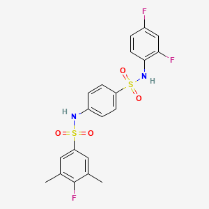 molecular formula C20H17F3N2O4S2 B7543224 N-[4-[(2,4-difluorophenyl)sulfamoyl]phenyl]-4-fluoro-3,5-dimethylbenzenesulfonamide 