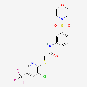 molecular formula C18H17ClF3N3O4S2 B7543246 2-[3-chloro-5-(trifluoromethyl)pyridin-2-yl]sulfanyl-N-(3-morpholin-4-ylsulfonylphenyl)acetamide 