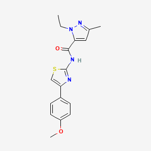 molecular formula C17H18N4O2S B7543308 2-ethyl-N-[4-(4-methoxyphenyl)-1,3-thiazol-2-yl]-5-methylpyrazole-3-carboxamide 