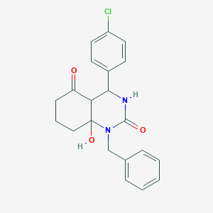 molecular formula C21H21ClN2O3 B7543677 1-Benzyl-4-(4-chlorophenyl)-8a-hydroxy-3,4,4a,6,7,8-hexahydroquinazoline-2,5-dione 