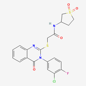 molecular formula C20H17ClFN3O4S2 B7543985 2-[3-(3-chloro-4-fluorophenyl)-4-oxoquinazolin-2-yl]sulfanyl-N-(1,1-dioxothiolan-3-yl)acetamide 