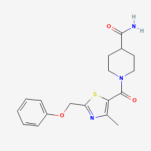 molecular formula C18H21N3O3S B7544143 1-{[4-Methyl-2-(phenoxymethyl)-1,3-thiazol-5-yl]carbonyl}piperidine-4-carboxamide 
