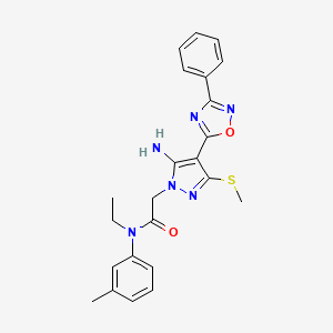 molecular formula C23H24N6O2S B7544177 2-[5-amino-3-(methylthio)-4-(3-phenyl-1,2,4-oxadiazol-5-yl)-1H-pyrazol-1-yl]-N-ethyl-N-(3-methylphenyl)acetamide 