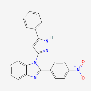 molecular formula C22H15N5O2 B7544185 2-(4-nitrophenyl)-1-(5-phenyl-1H-pyrazol-3-yl)benzimidazole 