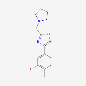 molecular formula C14H16FN3O B7544320 3-(3-Fluoro-4-methylphenyl)-5-(pyrrolidin-1-ylmethyl)-1,2,4-oxadiazole 