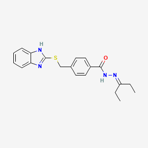molecular formula C20H22N4OS B7544392 4-(1H-benzimidazol-2-ylsulfanylmethyl)-N-(pentan-3-ylideneamino)benzamide 