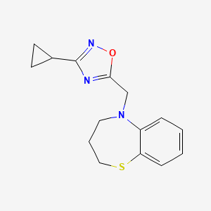 molecular formula C15H17N3OS B7544422 3-cyclopropyl-5-(3,4-dihydro-2H-1,5-benzothiazepin-5-ylmethyl)-1,2,4-oxadiazole 