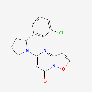 molecular formula C17H16ClN3O2 B7544518 5-[2-(3-Chlorophenyl)pyrrolidin-1-yl]-2-methyl-[1,2]oxazolo[2,3-a]pyrimidin-7-one 