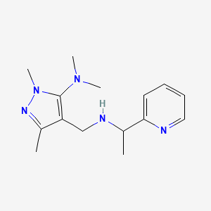 molecular formula C15H23N5 B7544539 N,N,2,5-tetramethyl-4-[(1-pyridin-2-ylethylamino)methyl]pyrazol-3-amine 