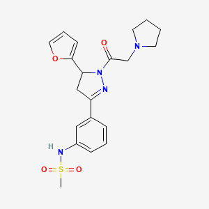 molecular formula C20H24N4O4S B7544546 N-{3-[5-(furan-2-yl)-1-(pyrrolidin-1-ylacetyl)-4,5-dihydro-1H-pyrazol-3-yl]phenyl}methanesulfonamide 