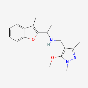 molecular formula C18H23N3O2 B7544569 N-[(5-methoxy-1,3-dimethylpyrazol-4-yl)methyl]-1-(3-methyl-1-benzofuran-2-yl)ethanamine 