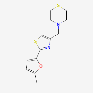 molecular formula C13H16N2OS2 B7544659 4-[[2-(5-Methylfuran-2-yl)-1,3-thiazol-4-yl]methyl]thiomorpholine 