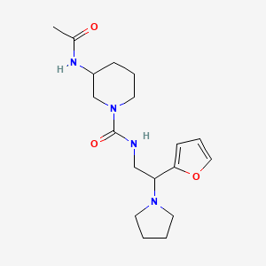 molecular formula C18H28N4O3 B7544706 3-acetamido-N-[2-(furan-2-yl)-2-pyrrolidin-1-ylethyl]piperidine-1-carboxamide 