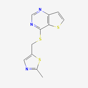 molecular formula C11H9N3S3 B7544780 4-[(2-Methyl-1,3-thiazol-5-yl)methylsulfanyl]thieno[3,2-d]pyrimidine 