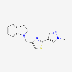 molecular formula C16H16N4S B7545056 4-(2,3-Dihydroindol-1-ylmethyl)-2-(1-methylpyrazol-4-yl)-1,3-thiazole 