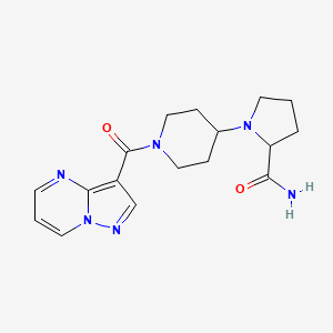 molecular formula C17H22N6O2 B7545134 1-[1-(Pyrazolo[1,5-a]pyrimidine-3-carbonyl)piperidin-4-yl]pyrrolidine-2-carboxamide 