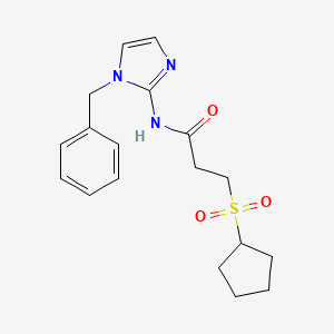 molecular formula C18H23N3O3S B7545209 N-(1-benzylimidazol-2-yl)-3-cyclopentylsulfonylpropanamide 