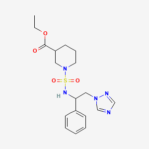 molecular formula C18H25N5O4S B7545216 Ethyl 1-[[1-phenyl-2-(1,2,4-triazol-1-yl)ethyl]sulfamoyl]piperidine-3-carboxylate 
