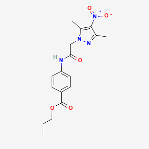 molecular formula C17H20N4O5 B7545288 Propyl 4-[[2-(3,5-dimethyl-4-nitropyrazol-1-yl)acetyl]amino]benzoate 