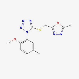 molecular formula C13H14N6O2S B7545300 2-[[1-(2-Methoxy-5-methylphenyl)tetrazol-5-yl]sulfanylmethyl]-5-methyl-1,3,4-oxadiazole 