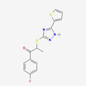 molecular formula C15H12FN3OS2 B7545304 1-(4-fluorophenyl)-2-[(5-thiophen-2-yl-1H-1,2,4-triazol-3-yl)sulfanyl]propan-1-one 