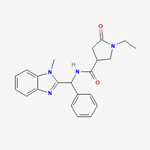 molecular formula C22H24N4O2 B7545341 1-ethyl-N-[(1-methylbenzimidazol-2-yl)-phenylmethyl]-5-oxopyrrolidine-3-carboxamide 