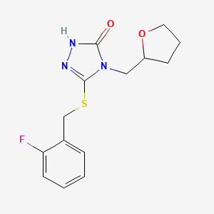 molecular formula C14H16FN3O2S B7545351 3-[(2-fluorophenyl)methylsulfanyl]-4-(oxolan-2-ylmethyl)-1H-1,2,4-triazol-5-one 