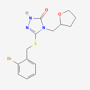 molecular formula C14H16BrN3O2S B7545381 3-[(2-bromophenyl)methylsulfanyl]-4-(oxolan-2-ylmethyl)-1H-1,2,4-triazol-5-one 