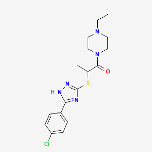 molecular formula C17H22ClN5OS B7545386 2-[[5-(4-chlorophenyl)-1H-1,2,4-triazol-3-yl]sulfanyl]-1-(4-ethylpiperazin-1-yl)propan-1-one 