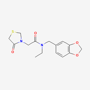 molecular formula C15H18N2O4S B7545537 N-(1,3-benzodioxol-5-ylmethyl)-N-ethyl-2-(4-oxo-1,3-thiazolidin-3-yl)acetamide 