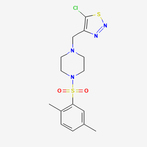 molecular formula C15H19ClN4O2S2 B7545548 5-Chloro-4-[[4-(2,5-dimethylphenyl)sulfonylpiperazin-1-yl]methyl]thiadiazole 