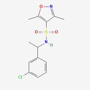 molecular formula C13H15ClN2O3S B7545661 N-[1-(3-chlorophenyl)ethyl]-3,5-dimethyl-1,2-oxazole-4-sulfonamide 