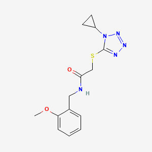 molecular formula C14H17N5O2S B7545913 2-(1-cyclopropyltetrazol-5-yl)sulfanyl-N-[(2-methoxyphenyl)methyl]acetamide 