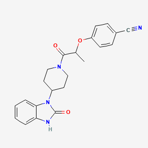 molecular formula C22H22N4O3 B7545945 4-[1-oxo-1-[4-(2-oxo-3H-benzimidazol-1-yl)piperidin-1-yl]propan-2-yl]oxybenzonitrile 